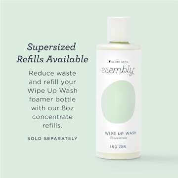 Esembly Wipe Up Wash Kit, Organic No-Rinse Foaming Wipes Solution, Use with Cloth Wipes on Baby’s Diaper Area, or as a Body Wash, Includes Refillable Foamer Bottle and 4oz Concentrate