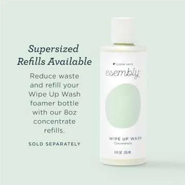 Esembly Wipe Up Wash Kit, Organic No-Rinse Foaming Wipes Solution, Use with Cloth Wipes on Baby’s Diaper Area, or as a Body Wash, Includes Refillable Foamer Bottle and 4oz Concentrate