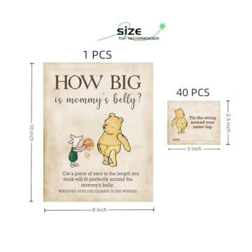 Unbala Classic Winnie Party Game Pooh Baby Shower Games for 40 Guests How Big is Mommy's Belly? Game Cards Adorable Birthday Decorations Supplies