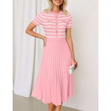 ZESICA Women's Casual Striped Midi Dress - Stylish A-Line Fashion