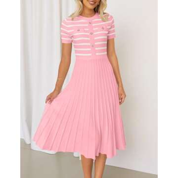 ZESICA Striped Midi Dress for Women - Casual & Cozy