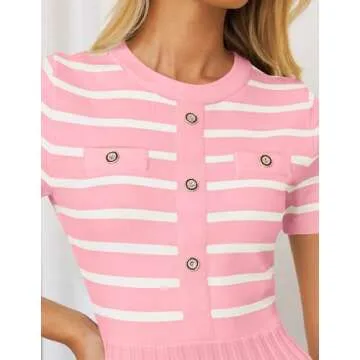 ZESICA Striped Midi Dress for Women - Casual & Cozy