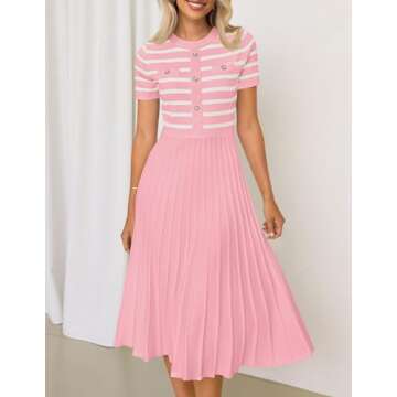 ZESICA Striped Midi Dress for Women - Casual & Cozy