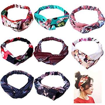 Amandir 8 Pack Headbands for Women Boho Cute Twist Headband Criss Cross Head Wraps Hair Band Bows Accessories