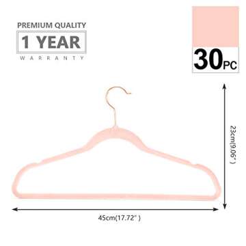 MIZGI Premium Velvet Hangers (30 Pack) Heavy Duty - Non Slip Felt Hangers - Blush Pink - Rose Gold 360 Degree Swivel Hooks,Space Saving Clothes Hangers,Durable Strong Hangers for Suits,Coats,Dress
