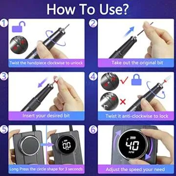 Yokefellow Nail Drill Machine, 40000 RPM Rechargeable