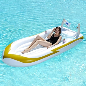 Sloosh Luxury Inflatable Yacht Boat Pool Raft with Cooler, Swimming Water Pool Float Summer Pool Par...