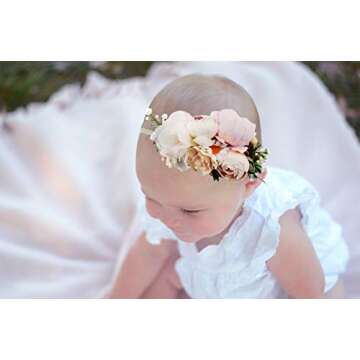 mligril Baby Girl Floral Headbands- 3pcs Nylon Headband Handmade Flower Crown Elastic Hairband Newborn Toddler Hair Accessories Gifts for Girls （1-6 years old）