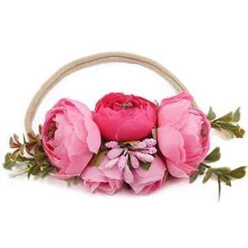 mligril Baby Girl Floral Headbands- 3pcs Nylon Headband Handmade Flower Crown Elastic Hairband Newborn Toddler Hair Accessories Gifts for Girls （1-6 years old）