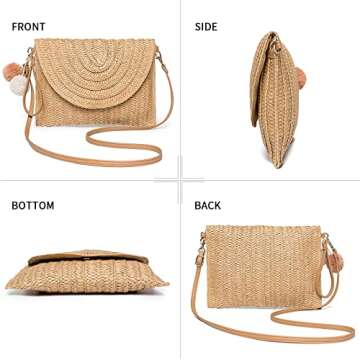 Dailyacc Straw Shoulder Bag For Women Woven Purse Beach Envelope Clutch Straws Wallet (Brown)