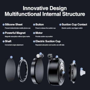 Vacuum Suction Magnetic Car Phone Holder, Adjustable Electric Magnetic Phone Holder Mount for Car, Foldable Strong Suction Car Holder Mount for iPhone16/15/14/13/12,Shower/Car/Mirror(Not Charge Phone)