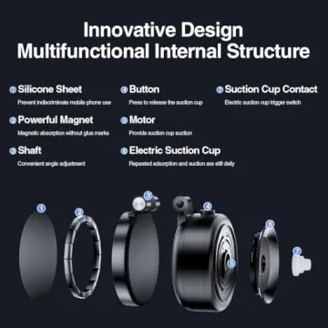 Vacuum Suction Magnetic Car Phone Holder, Adjustable Electric Magnetic Phone Holder Mount for Car, Foldable Strong Suction Car Holder Mount for iPhone16/15/14/13/12,Shower/Car/Mirror(Not Charge Phone)