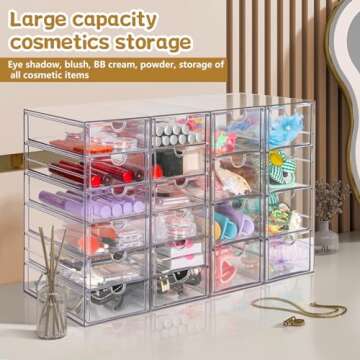 VZKAH Acrylic Organizer with Drawers | 20 Drawers 4 Sets | Desk Organizer and Storage, Clear Makeup ...