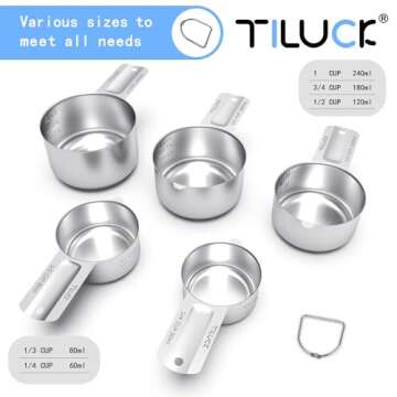 TILUCK Stainless Steel Measuring Cups Set,Kitchen Gadgets for Cooking & Baking,Set of 5