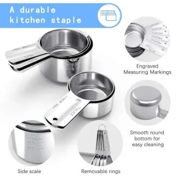 TILUCK Stainless Steel Measuring Cups Set,Kitchen Gadgets for Cooking & Baking,Set of 5