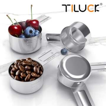 TILUCK Stainless Steel Measuring Cups Set,Kitchen Gadgets for Cooking & Baking,Set of 5