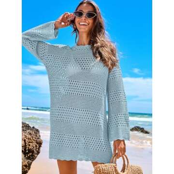 ANRABESS Women Swimsuit Crochet Swim Cover Up 2025 Summer Bathing Suit Swimwear Mesh Knit Beach Dres...