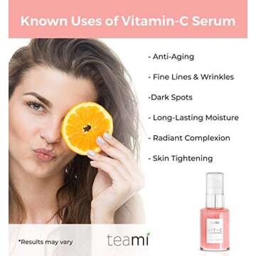 Teami Topical Vitamin C Serum with Hyaluronic Acid, Collagen, Salicylic Acid and Vitamin E Oil - Pop...