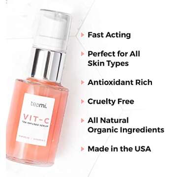 Teami Topical Vitamin C Serum with Hyaluronic Acid, Collagen, Salicylic Acid and Vitamin E Oil - Popular brightening K Beauty vitamin c serum - Anti Aging Korean Face Serum for Glass Skin (1 oz)