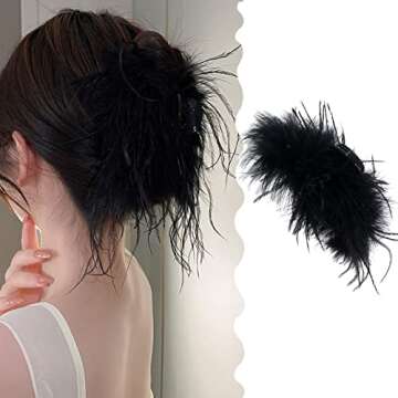 Elegant Ostrich Feathers Hair Claw Clips for Girls & Women