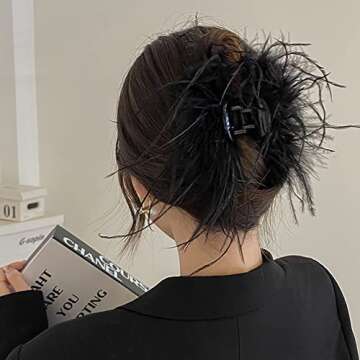 Elegant Ostrich Feathers Hair Claw Clips for Girls & Women