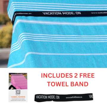 Clotho 6 Pack Turkish Beach Towel Set with Chair Bands – Oversized 39"x70" - 100% Cotton, Quick-Dr...