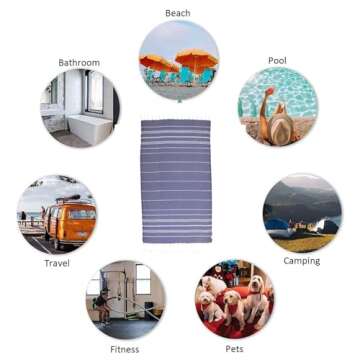 Clotho 6 Pack Turkish Beach Towel Set with Chair Bands – Oversized 39"x70" - 100% Cotton, Quick-Dry, Absorbent, Lightweight Bath and Pool Towels – Multicolor