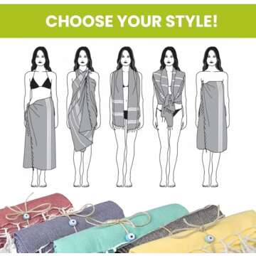 Clotho 6 Pack Turkish Beach Towel Set with Chair Bands – Oversized 39"x70" - 100% Cotton, Quick-Dry, Absorbent, Lightweight Bath and Pool Towels – Multicolor