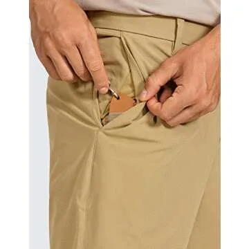 CRZ YOGA Men's All Day Comfy Golf Shorts - 7" Stretch Lightweight Flat Front for Casual Work with Pockets Khaki Sand 34W x 7L