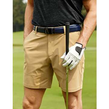 CRZ YOGA Men's All Day Comfy Golf Shorts - 7" Stretch Lightweight Flat Front for Casual Work with Pockets Khaki Sand 34W x 7L