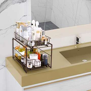 Stackable Kitchen Organizer with Sliding Drawers, Bronze