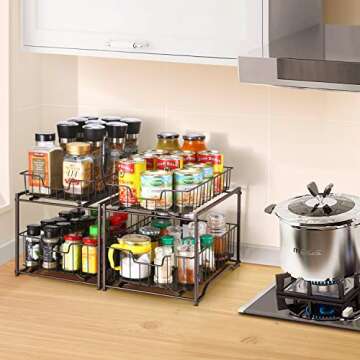 Stackable Kitchen Organizer with Sliding Drawers, Bronze