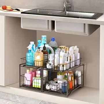 Stackable Kitchen Organizer with Sliding Drawers, Bronze