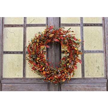 The Wreath Depot Appalachia Berry Silk Fall Door Wreath 24 inch, Handcrafted, Designed in USA, Full Wreath Shape and Size, Beautiful White Gift Box Included