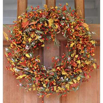 The Wreath Depot Appalachia Berry Silk Fall Door Wreath 24 inch, Handcrafted, Designed in USA, Full Wreath Shape and Size, Beautiful White Gift Box Included