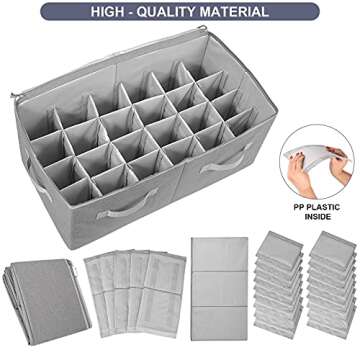 Moteph Shoe Organizer for Closet - Shoe Storage Organizer for Closet Organization with Clear Cover & Adjustable Dividers, Shoe Rack & Basket - (Grey, Large - 24 Pairs)