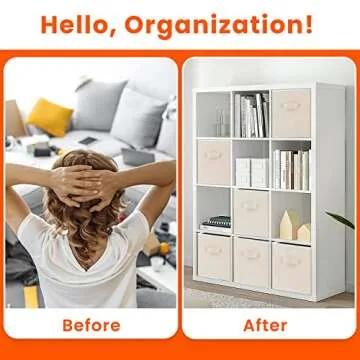 Criusia Storage Cubes - 11 Inch Heavy Duty Fabric Storage Bins for Shelves Closet Cube Organizer - 8 Pack Collapsible Cube Storage Bins Baskets for Clothes Blankets Toys - Nursery Organization (Beige)