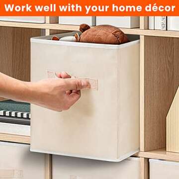 Criusia Storage Cubes - 11 Inch Heavy Duty Fabric Storage Bins for Shelves Closet Cube Organizer - 8 Pack Collapsible Cube Storage Bins Baskets for Clothes Blankets Toys - Nursery Organization (Beige)