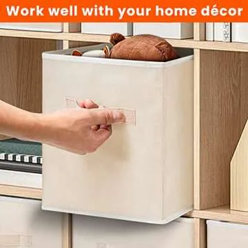 Criusia Storage Cubes - 11 Inch Heavy Duty Fabric Storage Bins for Shelves Closet Cube Organizer - 8 Pack Collapsible Cube Storage Bins Baskets for Clothes Blankets Toys - Nursery Organization (Beige)