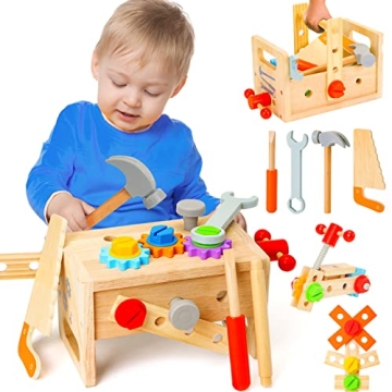 Wooden Tool Set for Kids 2 3 4 5 Year Old, 29Pcs Educational STEM Toys Toddler Montessori Toys for 2...