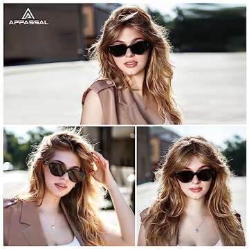 Appassal Retro Oval Cateye Sunglasses for Women Trendy Cat Eye 90s Vintage Sunnies AP3650 Black/Grey