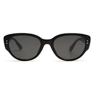 Appassal Retro Oval Cateye Sunglasses for Women Trendy Cat Eye 90s Vintage Sunnies AP3650 Black/Grey