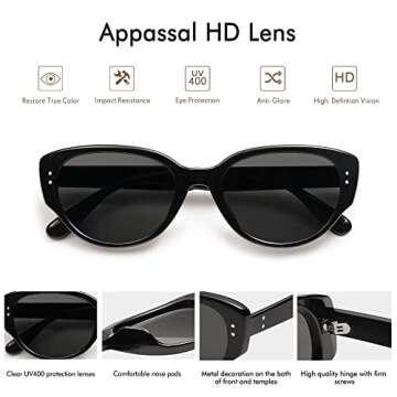 Appassal Retro Oval Cateye Sunglasses for Women Trendy Cat Eye 90s Vintage Sunnies AP3650 Black/Grey