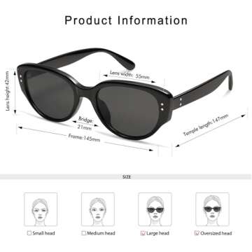 Appassal Retro Oval Cateye Sunglasses for Women Trendy Cat Eye 90s Vintage Sunnies AP3650 Black/Grey