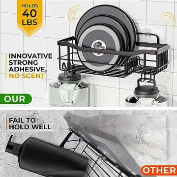 MAYRO Shower Shelves 4 Pack - Rustproof Shower Caddy - Easy to Install - Self Adhesive Bathroom Shower Organizer - Durable Shower Shelf for Inside Shower - Large Capacity Black Shower Rack