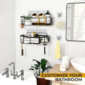 MAYRO Shower Shelves 4 Pack - Rustproof Shower Caddy - Easy to Install - Self Adhesive Bathroom Shower Organizer - Durable Shower Shelf for Inside Shower - Large Capacity Black Shower Rack