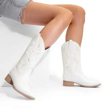 DREAM PAIRS Women's Stylish Cowgirl Boots with Comfort Features