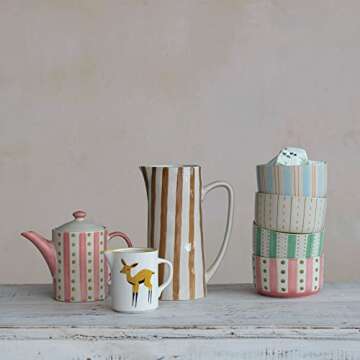 Creative Co-Op Stoneware Painted Design and Strainer Teapot
