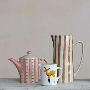 Creative Co-Op Hand-Painted Stoneware Teapot with Strainer