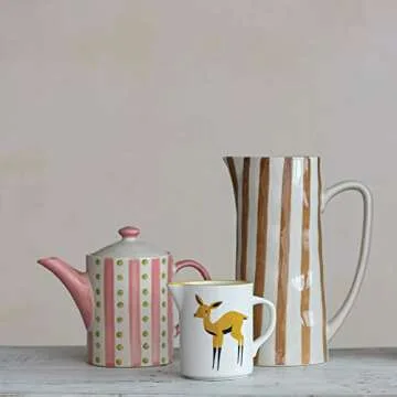 Creative Co-Op Hand-Painted Stoneware Teapot with Strainer